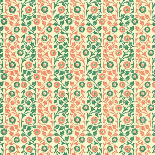 Orange and Green Flower and Vine Print Italian Paper ~ Carta Varese Italy